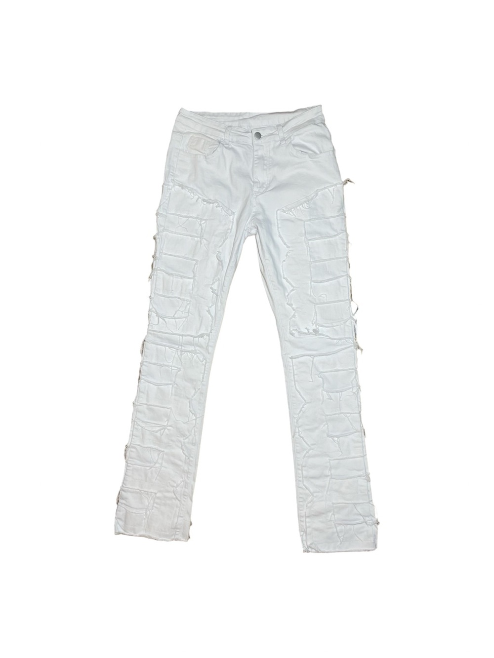 White Distressed Stacked Skinny Jeans Y2K Streetwear Punk Grunge Size Small